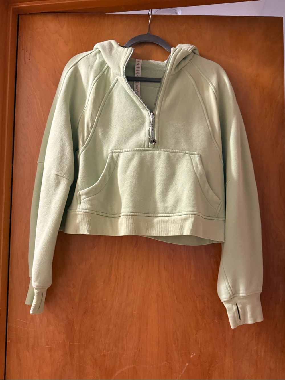 Lululemon Cropped Half-Zip Hoodie in Light Green